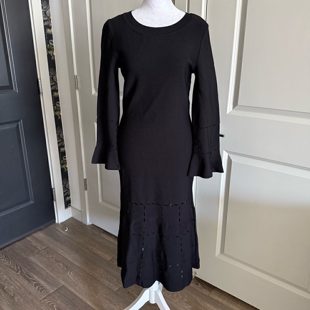 NWT Boutique Moschino Black Ultra Fine Knit Midi Dress with Cut Outs Size 6